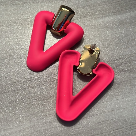 Pink Matte Triangle Earrings - Picture 2 of 2